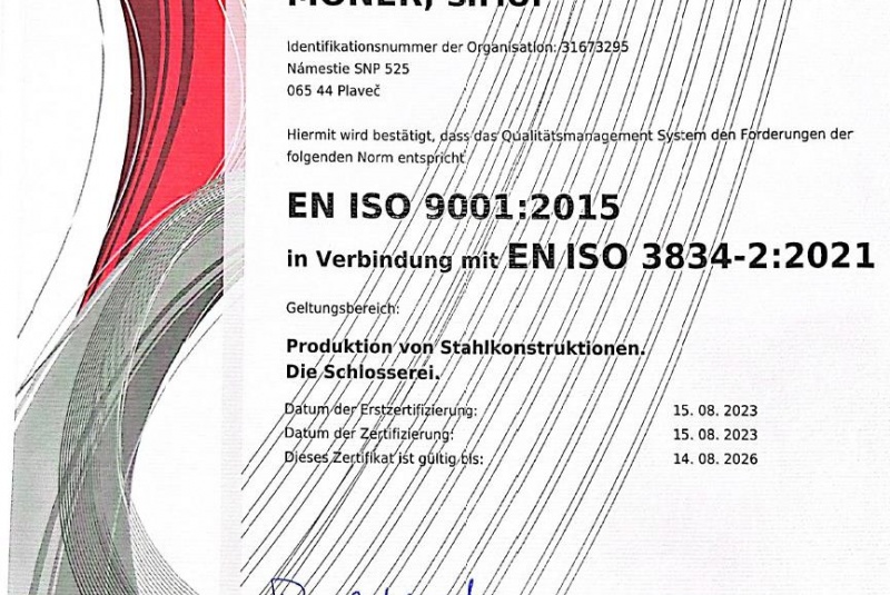 Certifikáty / Certifikáty Moner s.r.o.  - foto