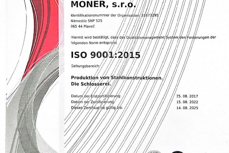Certifikáty / Certifikáty Moner s.r.o.  - foto