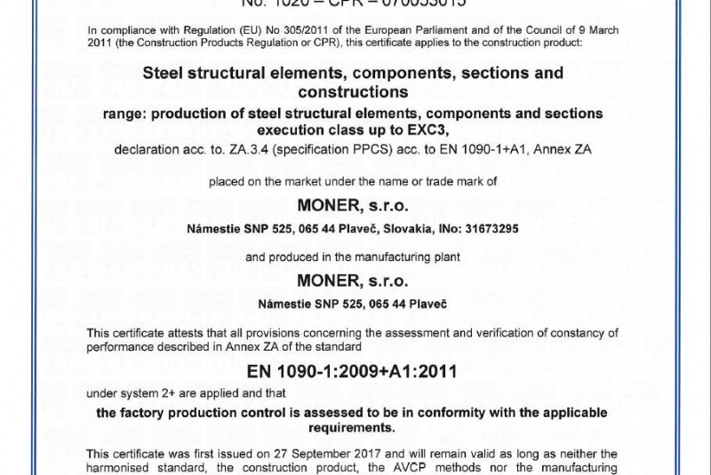 Certifikáty / Certifikáty Moner s.r.o.  - foto